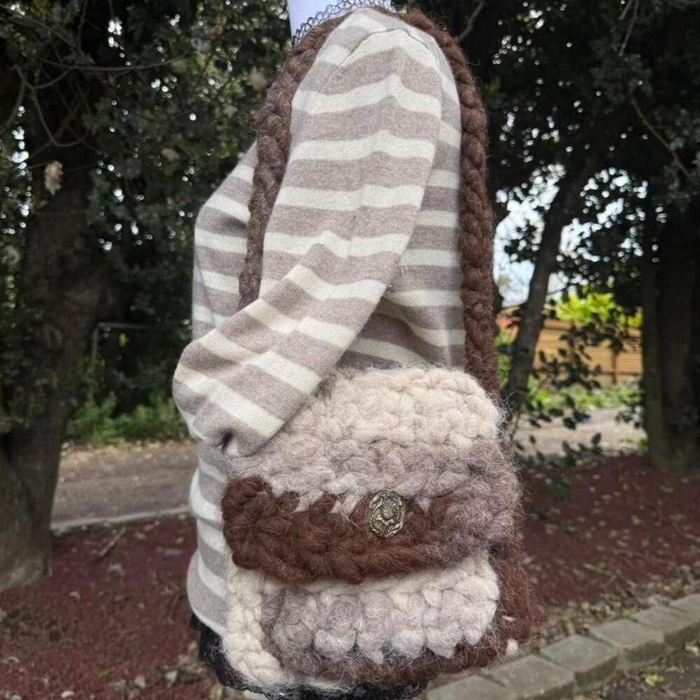 Cottagecore wool crochet purse with